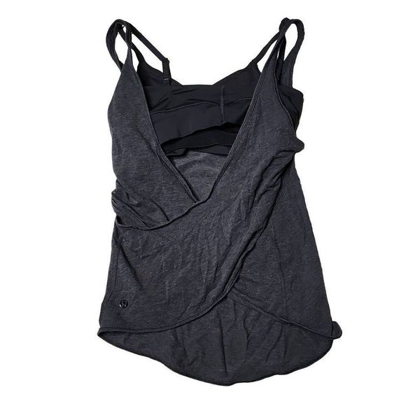 Lululemon exposed bra tank black grey criss cross back - Picture 2 of 7